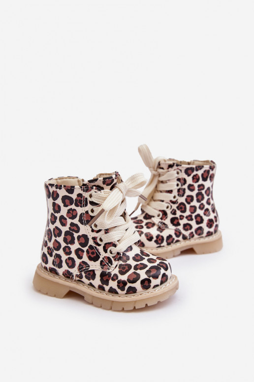 Botas infantiles calentadas con cremalleras color beige-marrón Dolida