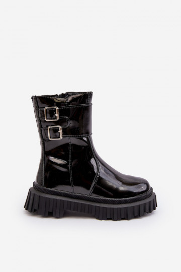 Botas Infantiles efecto lacado con hebillas en color negro Chloraia 2