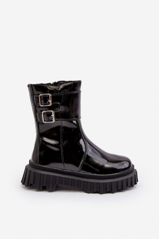 Botas Infantiles efecto lacado con hebillas en color negro Chloraia