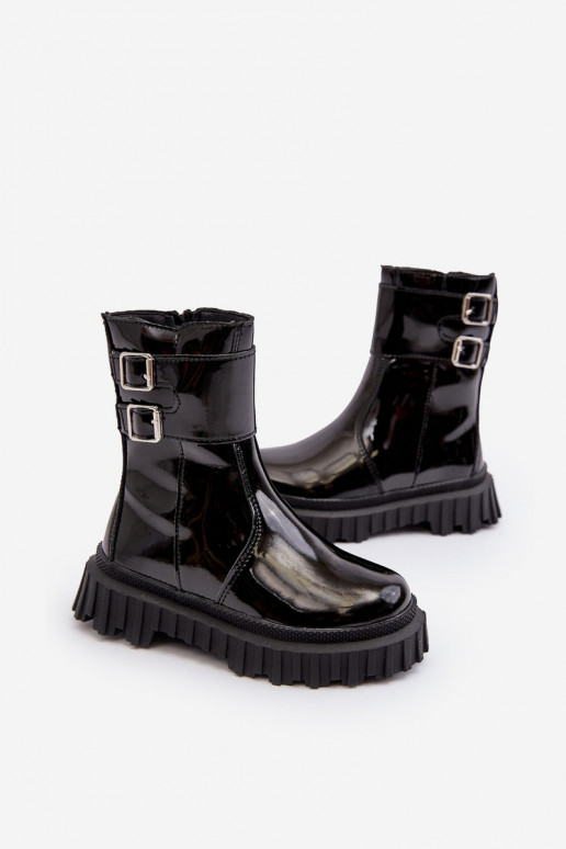 Botas Infantiles efecto lacado con hebillas en color negro Chloraia