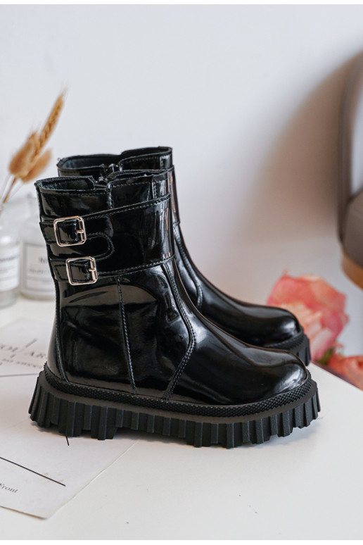 Botas Infantiles efecto lacado con hebillas en color negro Chloraia