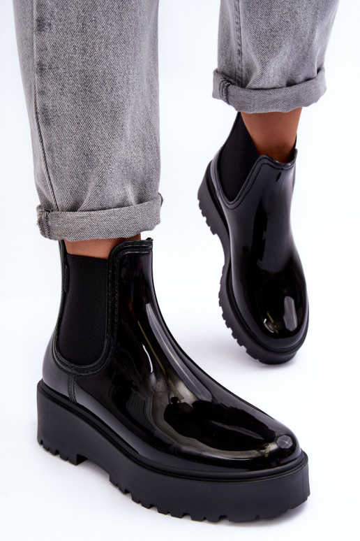 con efecto barniz Zapatos de goma Botas con plataforma Big Star MM274395 color negro