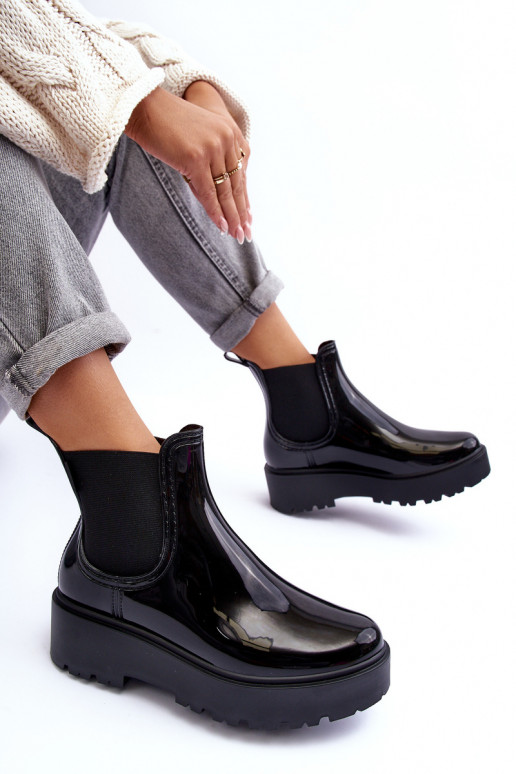 con efecto barniz Zapatos de goma Botas con plataforma Big Star MM274395 color negro