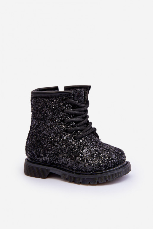 Botas infantiles con brillo, calentitas con cremalleras, color negro Saussa