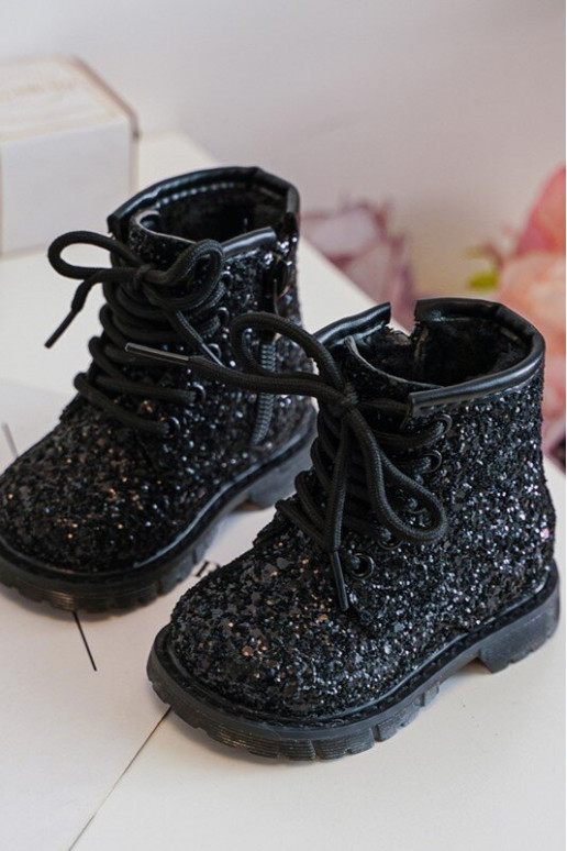 Botas infantiles con brillo, calentitas con cremalleras, color negro Saussa
