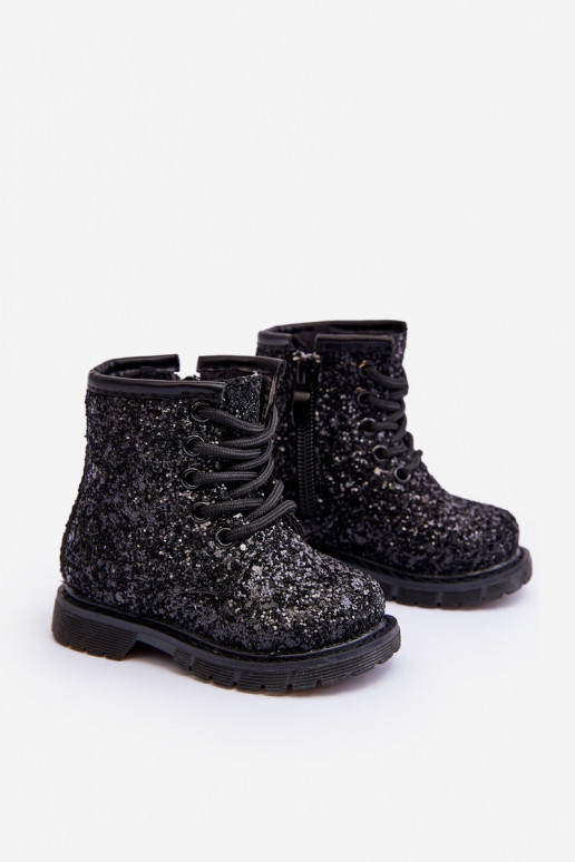 Botas infantiles con brillo, calentitas con cremalleras, color negro Saussa