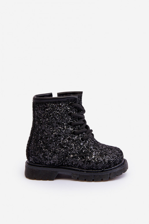 Botas infantiles con brillo, calentitas con cremalleras, color negro Saussa