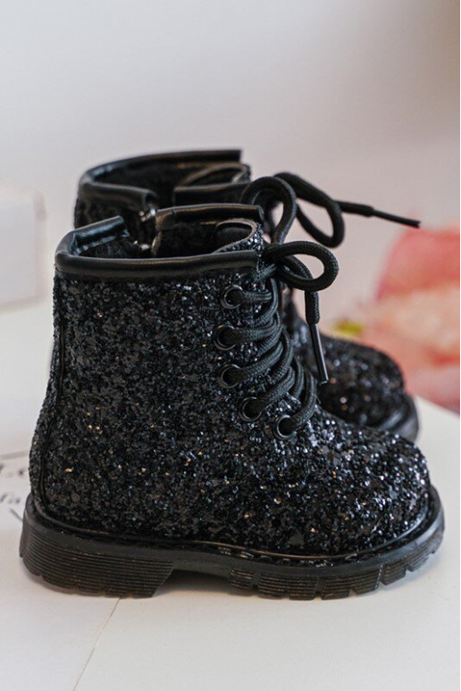 Botas infantiles con brillo, calentitas con cremalleras, color negro Saussa