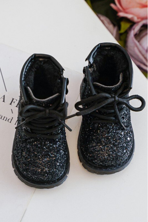 Botas infantiles con brillo, calentitas con cremalleras, color negro Saussa