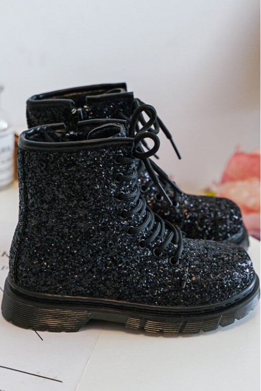 Botas infantiles con brillo, calentitas con cremalleras, color negro Saussa