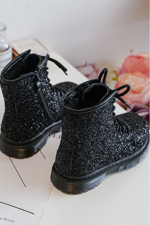 Botas infantiles con brillo, calentitas con cremalleras, color negro Saussa