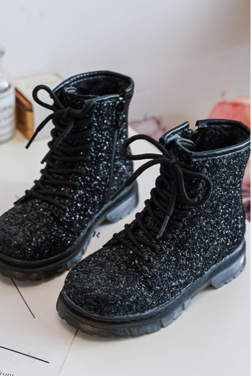 Botas infantiles con brillo, calentitas con cremalleras, color negro Saussa