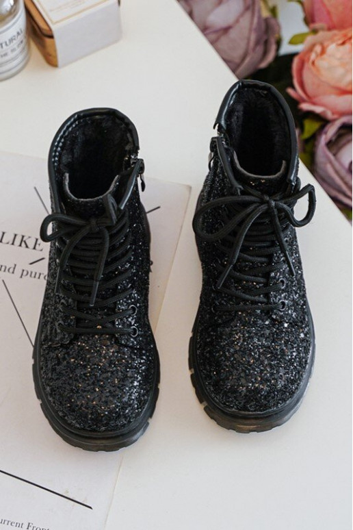 Botas infantiles con brillo, calentitas con cremalleras, color negro Saussa