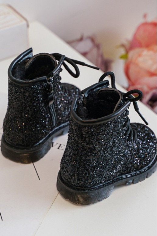Botas infantiles con brillo, calentitas con cremalleras, color negro Saussa