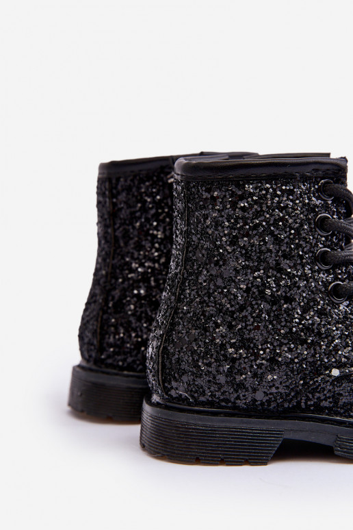 Botas infantiles con brillo, calentitas con cremalleras, color negro Saussa