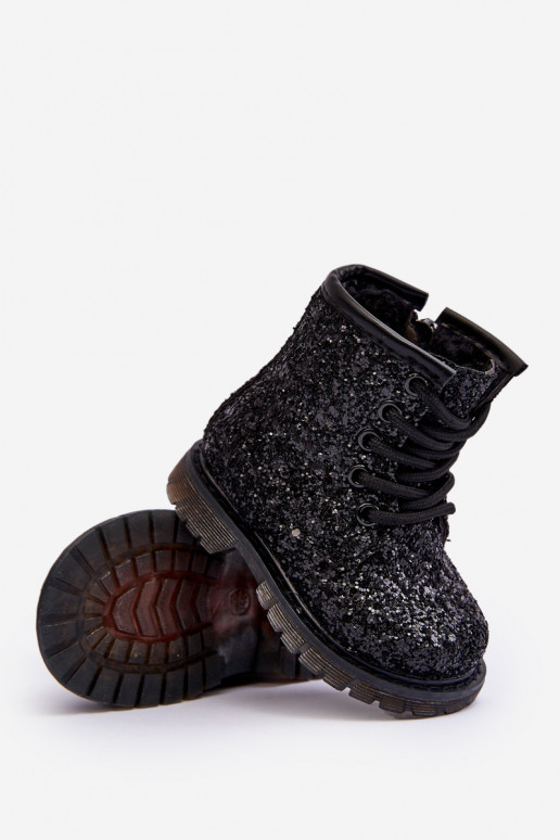 Botas infantiles con brillo, calentitas con cremalleras, color negro Saussa