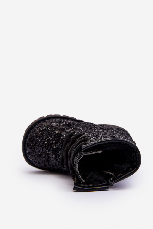 Botas infantiles con brillo, calentitas con cremalleras, color negro Saussa