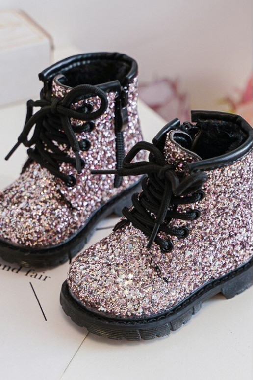 Botas infantiles con brillo calentitas con cremalleras color rosa Saussa