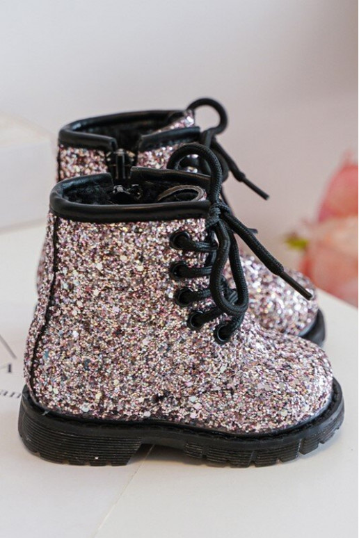Botas infantiles con brillo calentitas con cremalleras color rosa Saussa