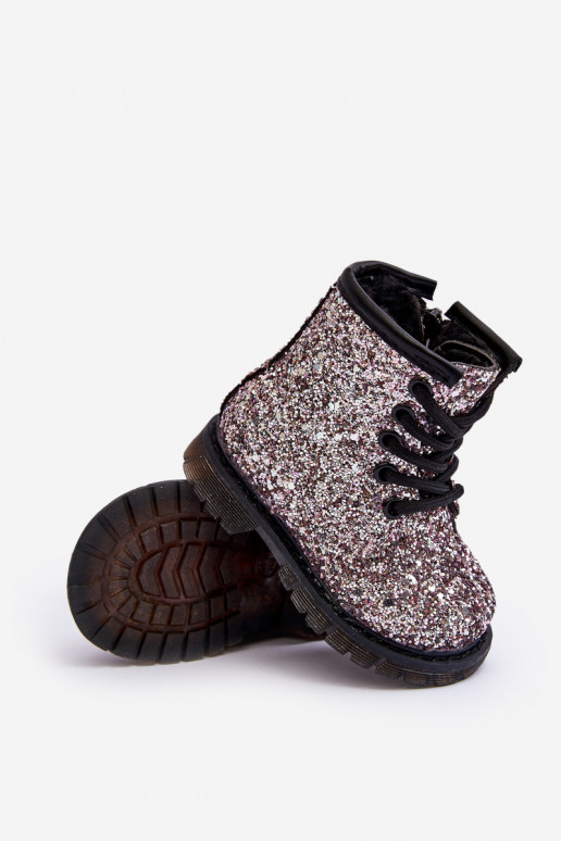 Botas infantiles con brillo calentitas con cremalleras color rosa Saussa