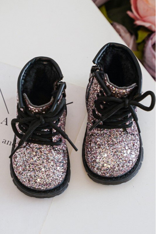 Botas infantiles con brillo calentitas con cremalleras color rosa Saussa