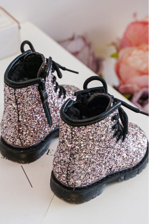 Botas infantiles con brillo calentitas con cremalleras color rosa Saussa