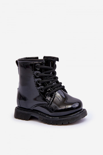 Botas infantiles efecto lacado con cremalleras en negro Tibbie