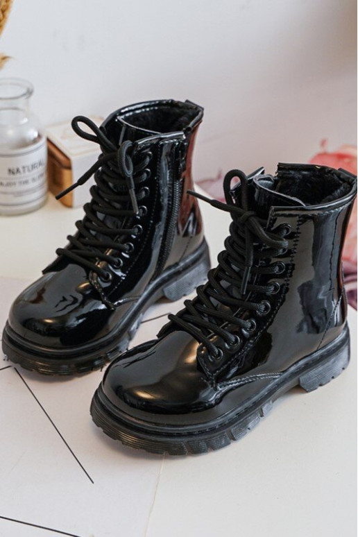 Botas infantiles efecto lacado con cremalleras en negro Tibbie