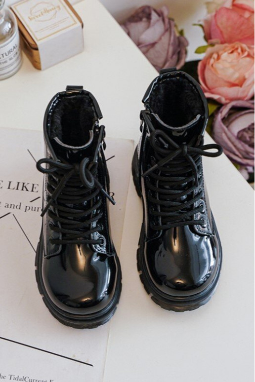 Botas infantiles efecto lacado con cremalleras en negro Tibbie