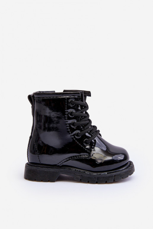 Botas infantiles efecto lacado con cremalleras en negro Tibbie