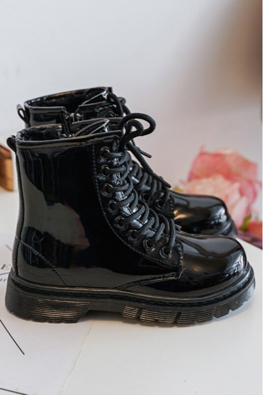 Botas infantiles efecto lacado con cremalleras en negro Tibbie