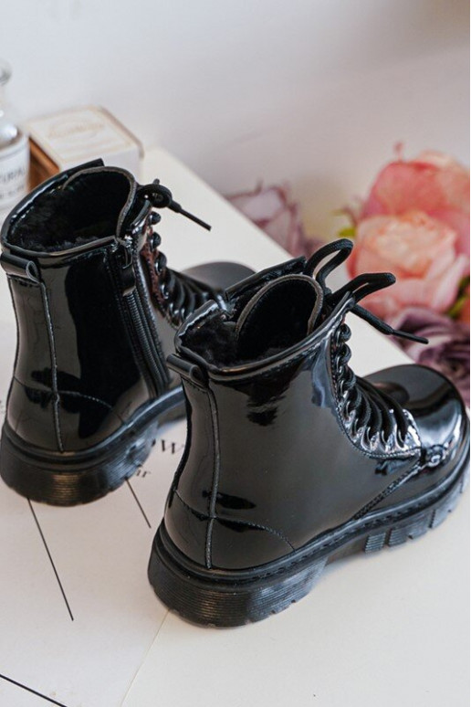 Botas infantiles efecto lacado con cremalleras en negro Tibbie