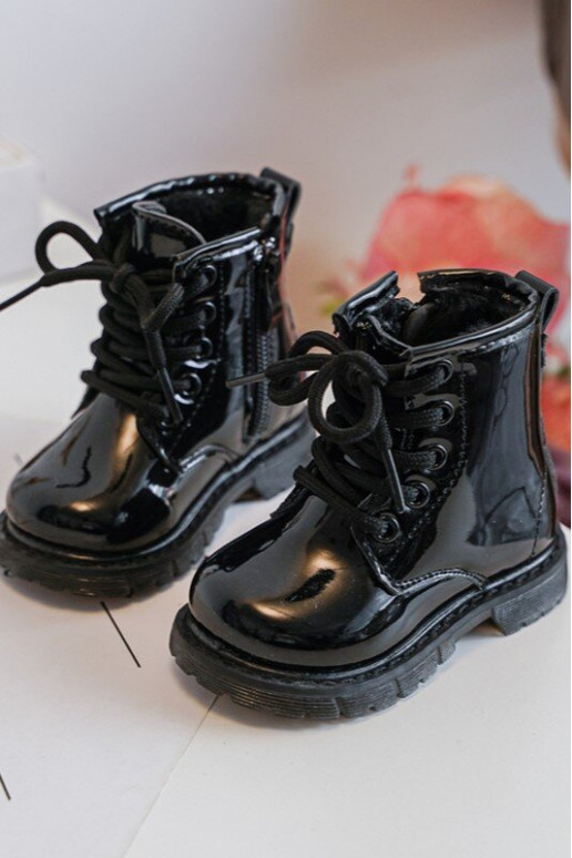 Botas infantiles efecto lacado con cremalleras en negro Tibbie