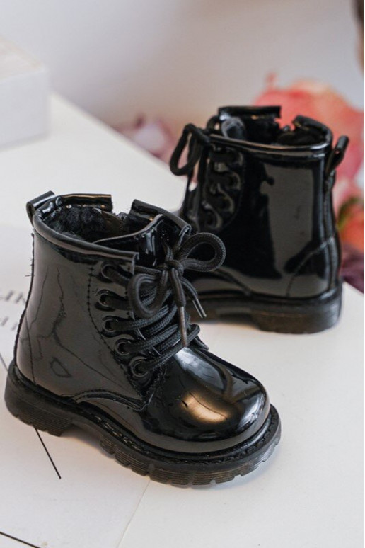 Botas infantiles efecto lacado con cremalleras en negro Tibbie