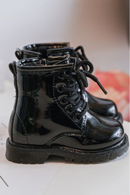 Botas infantiles efecto lacado con cremalleras en negro Tibbie