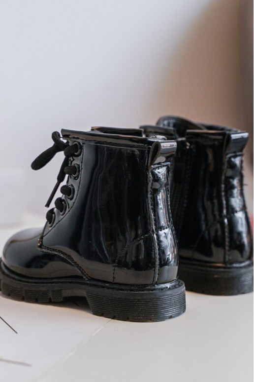 Botas infantiles efecto lacado con cremalleras en negro Tibbie