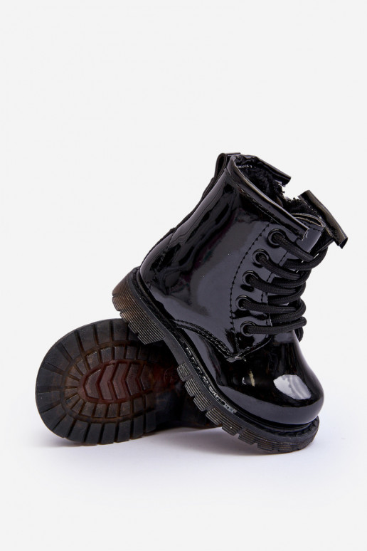 Botas infantiles efecto lacado con cremalleras en negro Tibbie