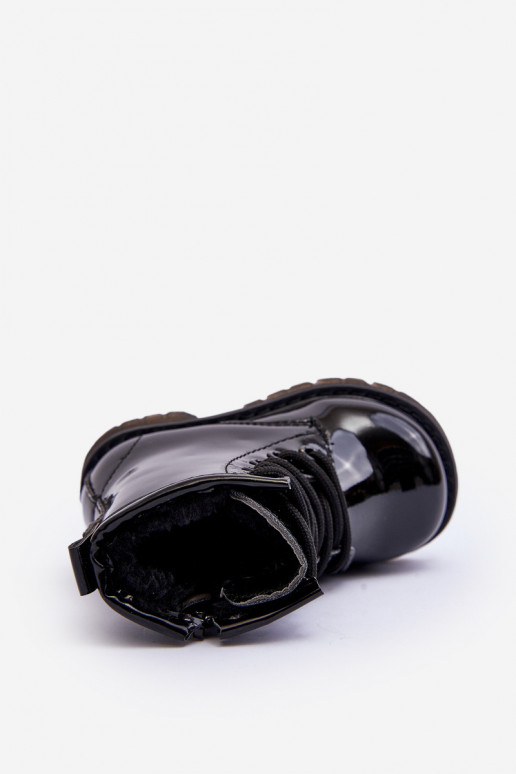 Botas infantiles efecto lacado con cremalleras en negro Tibbie