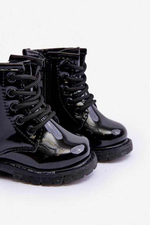 Botas infantiles efecto lacado con cremalleras en negro Tibbie