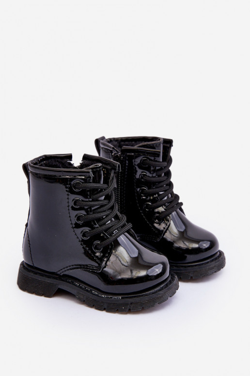 Botas infantiles efecto lacado con cremalleras en negro Tibbie