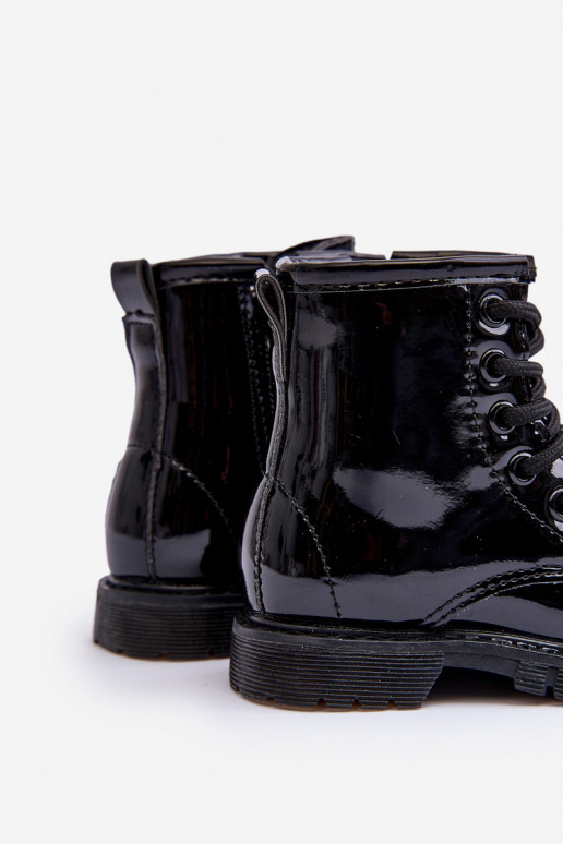 Botas infantiles efecto lacado con cremalleras en negro Tibbie