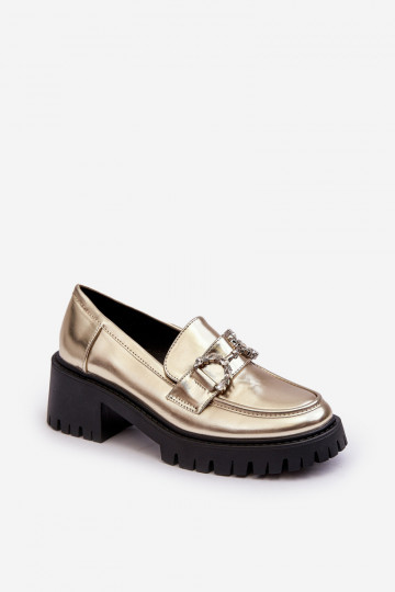 Zapatos con tacón ancho en color dorado Lemmitty.