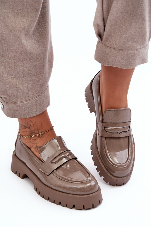 zapatos charol Mocasines tacón ancho beige Jannah zapatos charol Mocasines tacón ancho beige Jannah