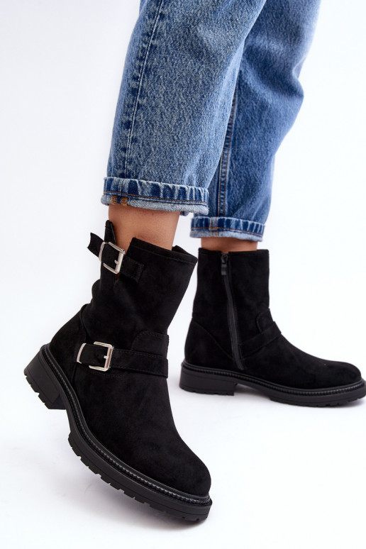 Botines de mujer Bliggore con tacón ancho y hebillas en color negro Botines de mujer Bliggore con tacón ancho y hebillas en color negro