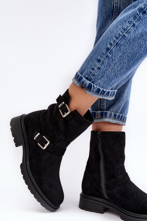 Botines de mujer Bliggore con tacón ancho y hebillas en color negro Botines de mujer Bliggore con tacón ancho y hebillas en color negro