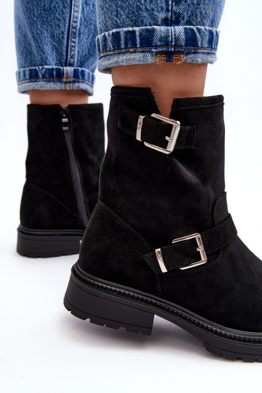 Botines de mujer Bliggore con tacón ancho y hebillas en color negro Botines de mujer Bliggore con tacón ancho y hebillas en color negro