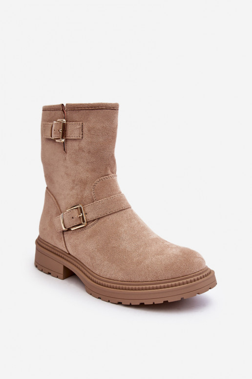 Botas con hebilla y tacón ancho de mujer Bliggore beige