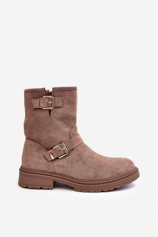 Botas con hebilla y tacón ancho de mujer Bliggore beige