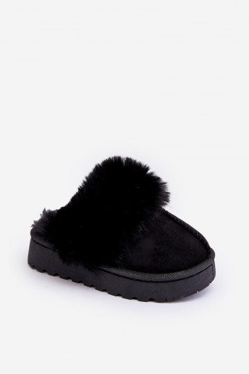 Pantuflas infantiles con pelo en color negro Birasta