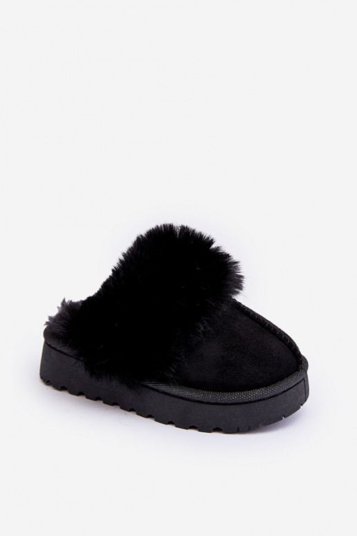 Pantuflas infantiles con pelo en color negro Birasta